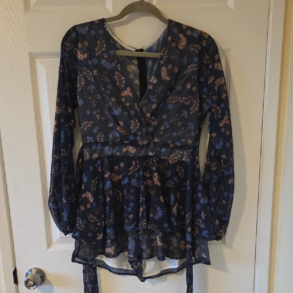 Maddox Floral Long Sleeve Wrap Romper - Picture 3 of 9